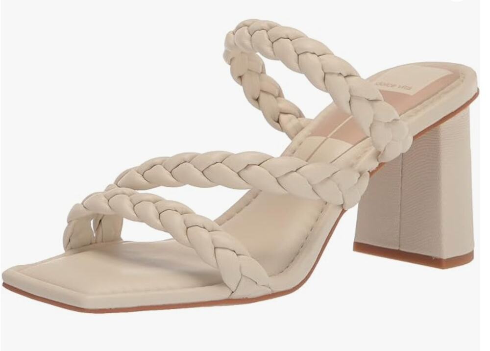 Dolce Vita Pang Heeled Sandals Ivory Stella Size 8 NIB Braided Slip On Strappy